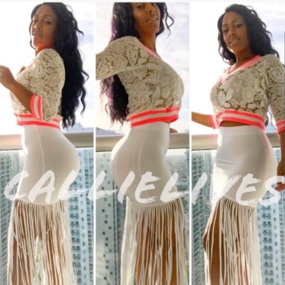 New! Clearance 🔥Sexy Tight Whit Bandage Maxi Fringe Skirt - Picture 5 of 9